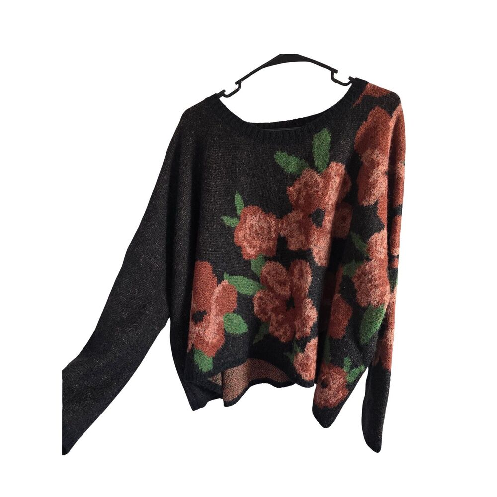 Andree by Unit Floral Knit Oversized Sweater Rose Botanical Pullover M